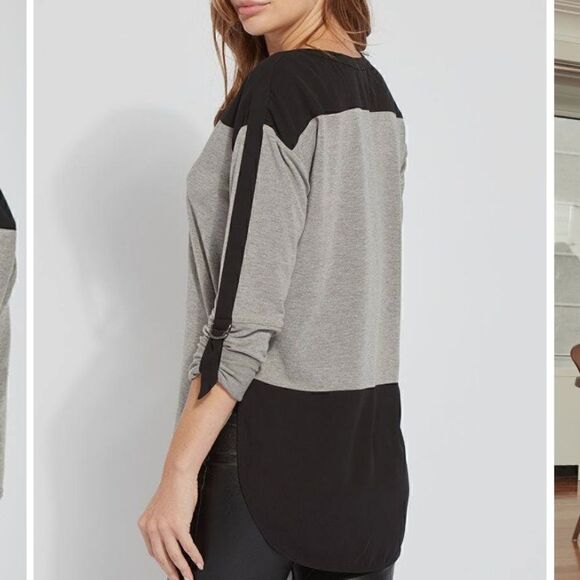 Lysse Billie Roll Tab top gray/black sheer back hem size Small - Picture 4 of 16